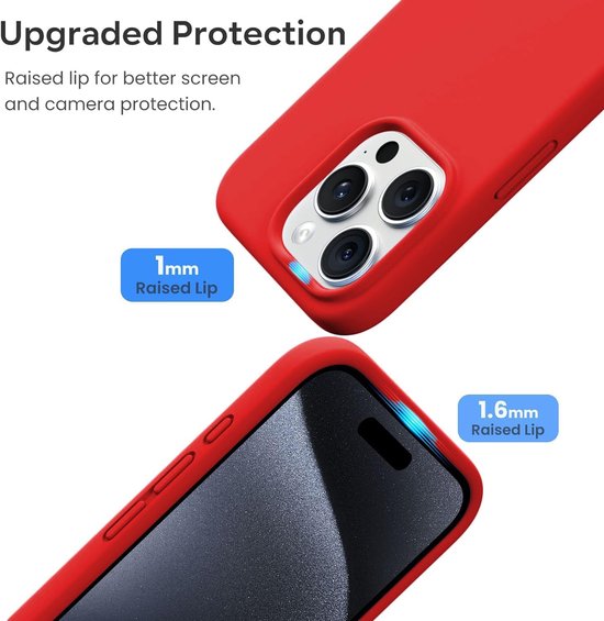 iPhone 16 Pro Max Hoesjes – Liquid Siliconen Backcover – Screenprotector & Camera Lens Protector – Rood-Ilumina Benelux