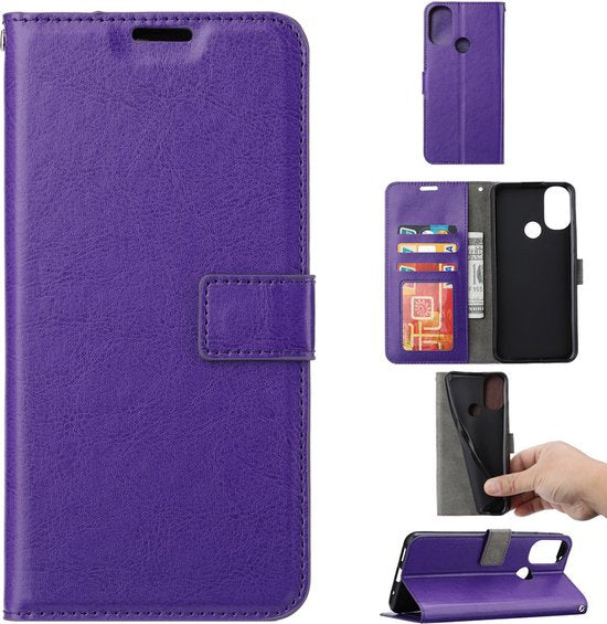 Motorola Moto G200 5G Hoesjes – Bookcase Portemonnee – Magneetsluiting – Pasjeshouder – Paars + 3x Screenprotector-Ilumina Benelux
