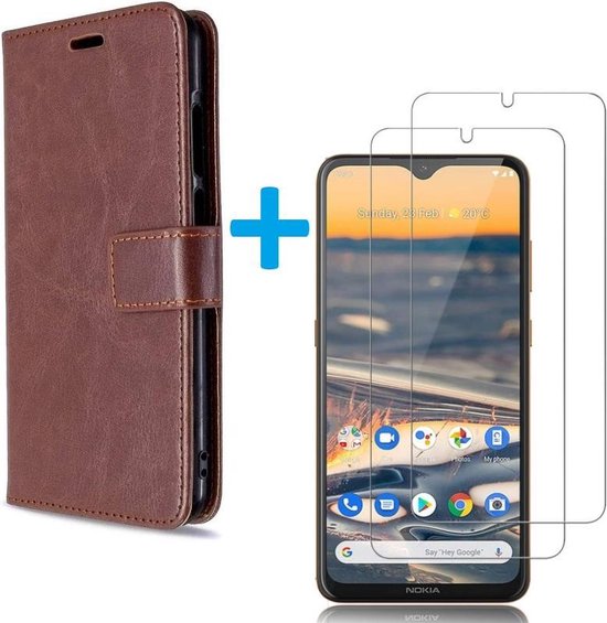 Nokia 1.3 Hoesjes – Bookcase Portemonneehoes – Magneetsluiting – Pasjeshouder – Bruin + 2x Screenprotector-Ilumina Benelux
