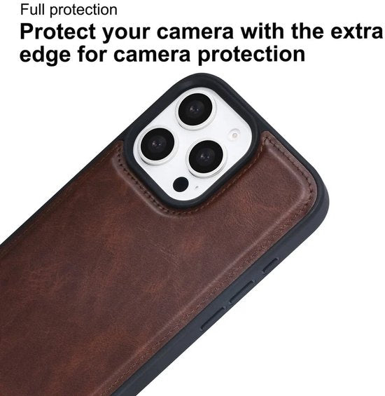 iPhone 16 Pro Hoesjes – Backcover – Afneembare Pasjeshouder – Bruin-Ilumina Benelux