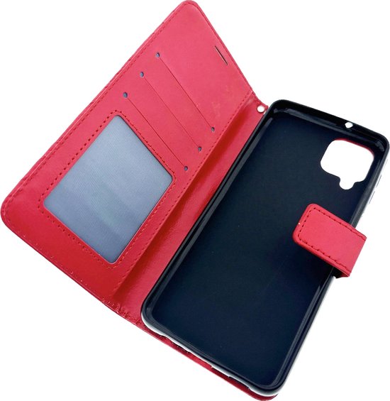 Samsung Galaxy A12 Hoesjes – Portemonnee Bookcase – Magneetsluiting – 2x Gehard Glas Screenprotector – Rood-Ilumina Benelux