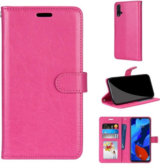 Huawei Nova 5T Hoesjes – Portemonnee Book Case – Pasjeshouder – Inclusief 2x Screenprotector – Roze-Ilumina Benelux