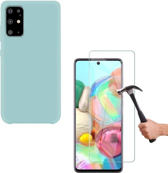 Liquid Silicone hoesje Geschikt voor: Samsung Galaxy A51 Soft Touch Flexible - Mist Blauw + 1x Screenprotector