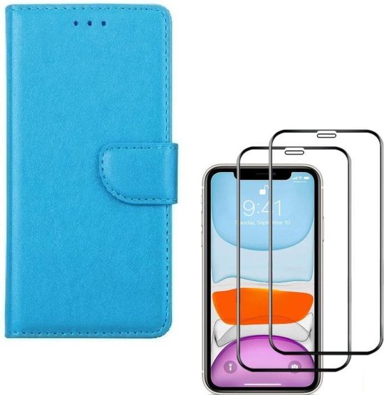 iPhone 11 Hoesjes – Portemonnee Bookcase – Magneetsluiting – 2x Full Screenprotector – Turquoise-Ilumina Benelux