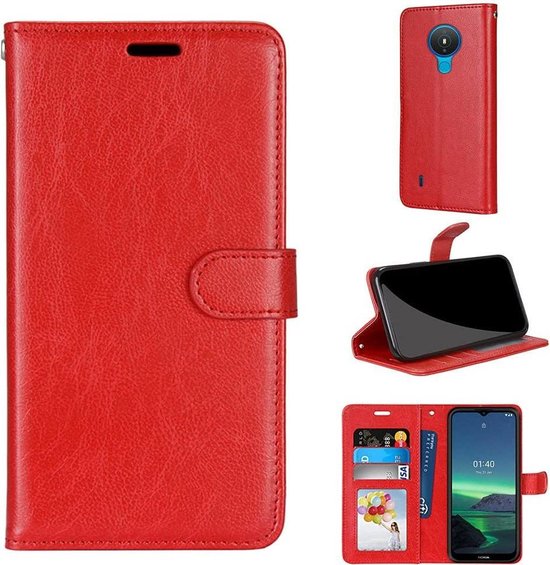 Nokia 1.4 Hoesjes – Bookcase Portemonnee Hoes – Magneetsluiting – Inclusief Screenprotector – Rood-Ilumina Benelux