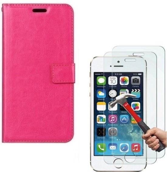 iPhone SE/5/5S/5C Hoesjes – Portemonnee Hoes – Pasjeshouder – 2x Screenprotector – Roze-Ilumina Benelux
