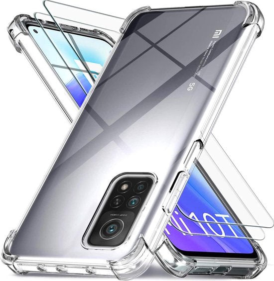 Xiaomi Mi 10T / 10T Pro 5G Hoesjes – Transparante Siliconen Backcover – Schokbestendig – 2x Gehard Glas Screenprotector-Ilumina Benelux