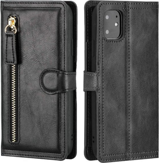 iPhone 13 Pro Hoesjes – Bookcase Flipcover met Ritssluiting – Magneetsluiting – 5 Pasjeshouder – Zwart-Ilumina Benelux