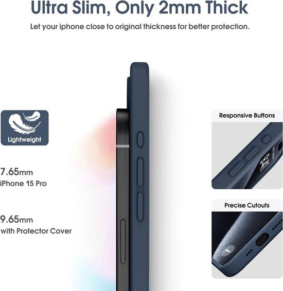 iPhone 15 Pro Max Hoesjes – Liquid Siliconen Backcover – Flexibele TPU – Camera Allround Bescherming – Blauw-Ilumina Benelux