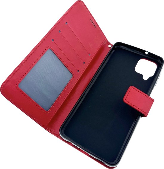Samsung Galaxy A42 5G Hoesjes – Bookcase Portemonnee – Pasjeshouder – 2x Gehard Glas Screenprotector – Bordeaux-Ilumina Benelux