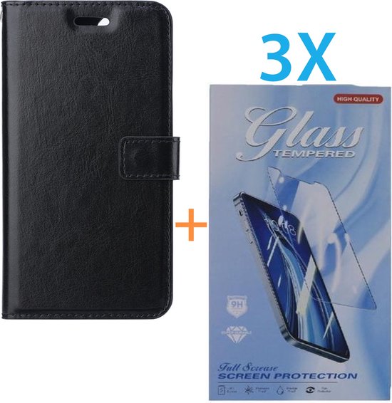 iPhone 14 Hoesjes – Portemonnee Hoes – Pasjeshouder – 3x Screenprotector Gehard Glas – Zwart-Ilumina Benelux