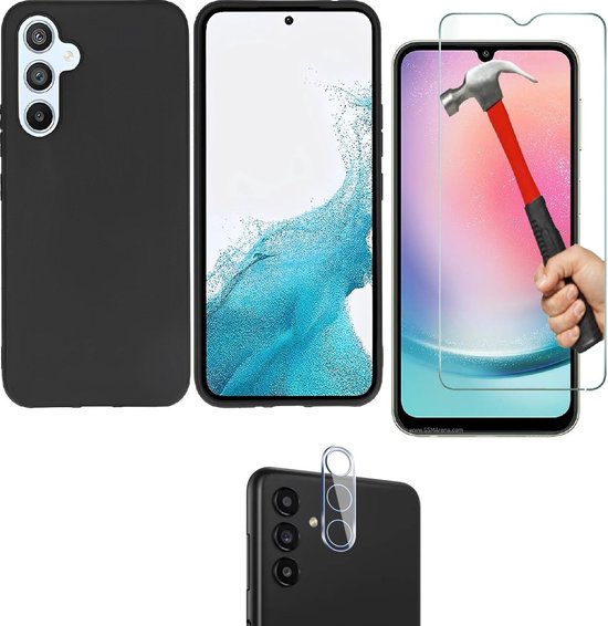 Samsung Galaxy A34 Hoesjes – Siliconen Backcover – Incl. Screenprotector Gehard Glas + Camera Lens Protector – Zwart-Ilumina Benelux