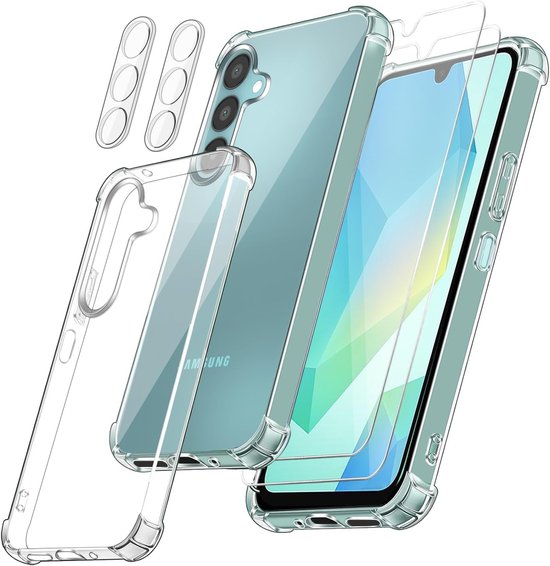 Samsung Galaxy A15 Hoesjes – Militair Schokbestendig – Transparante Backcover – 2x Screenprotector + Camera Lens Protector-Ilumina Benelux