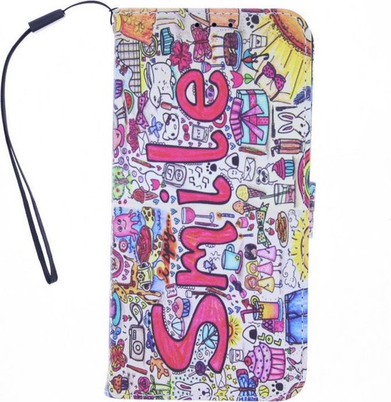 Oppo Find X2 Neo Hoesjes – Bookcase – Print Smile Graffiti – Magneetsluiting-Ilumina Benelux