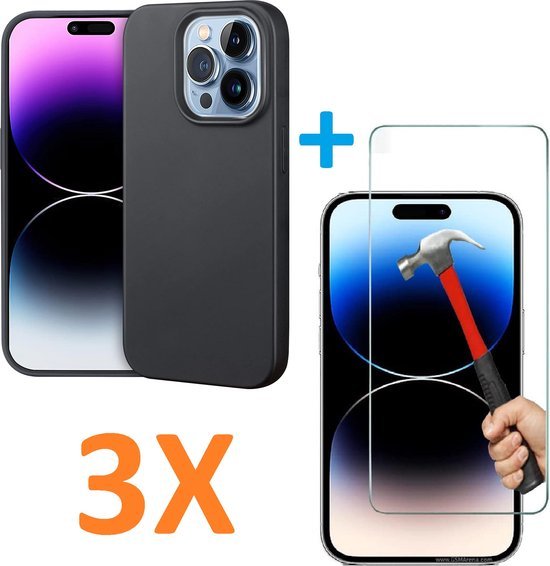 iPhone 14 Hoesjes – Soft TPU Siliconen Backcover – Inclusief 3x Screenprotector – Schokbestendig – Zwart-Ilumina Benelux