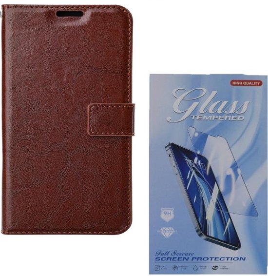 iPhone 12 Mini Hoesjes – Portemonnee Bookcase – Pasjeshouder – 2x Gehard Glas Screenprotector – Bruin-Ilumina Benelux