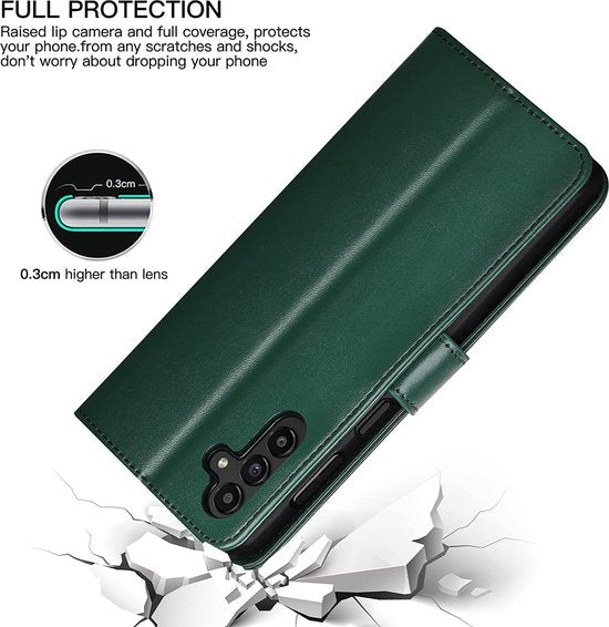 Samsung Galaxy A13 5G Hoesjes – Portemonnee Bookcase – Magneetsluiting – 1x Gehard Glas Screenprotector – Groen-Ilumina Benelux