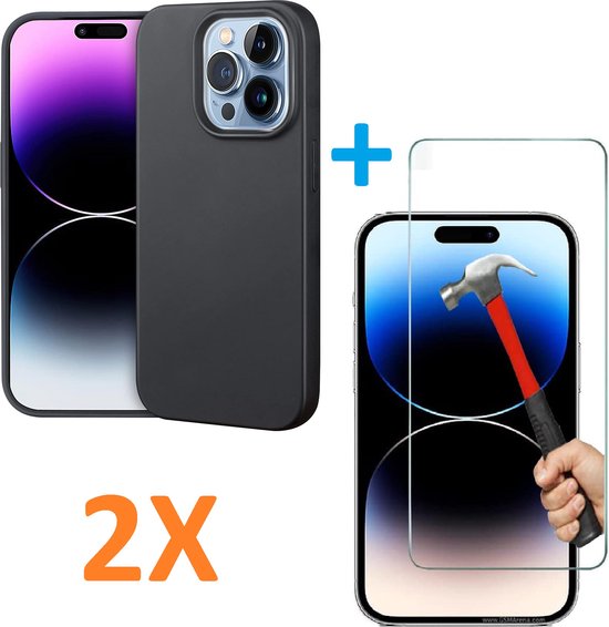 iPhone 13 Pro Hoesjes – Soft TPU Siliconen Backcover – 2x Screenprotector Gehard Glas – Schokbestendig – Zwart-Ilumina Benelux