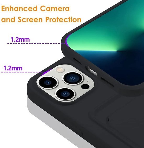 iPhone 13 Pro Hoesjes – Siliconen Backcover – Push-Pull Pasjeshouder – Zwart-Ilumina Benelux