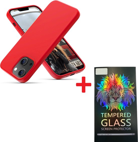 iPhone 14 Hoesjes – Liquid Siliconen Backcover – Inclusief Screenprotector – Schokbestendig – Rood-Ilumina Benelux