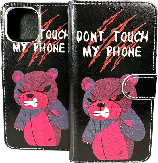 iPhone 14 Plus Hoesjes – Portemonnee Book Case – Pasjeshouder – Don't Touch My Phone Print-Ilumina Benelux