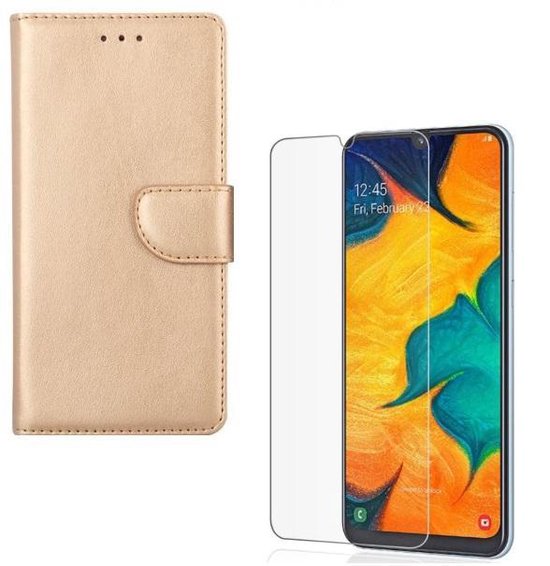 Samsung Galaxy A60 Hoesjes – Portemonnee Hoes – Magneetsluiting – Inclusief 2x Gehard Glas Screenprotector – Goud