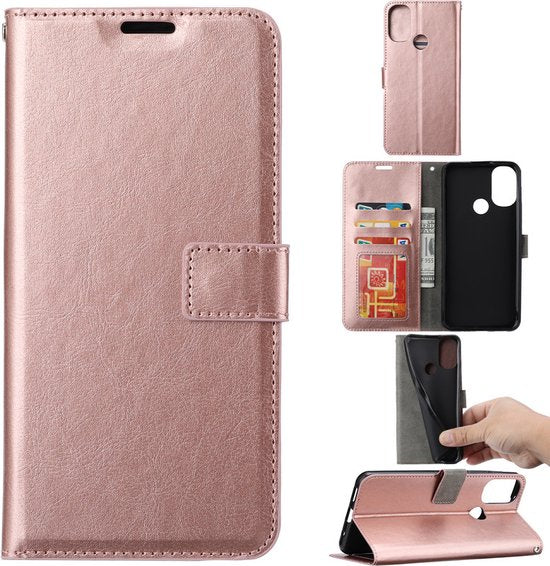 Motorola Moto G52/G82 Hoesjes – Portemonnee Bookcase – Magneetsluiting & Pasjeshouder – 2x Screenprotector – Roségoud-Ilumina Benelux