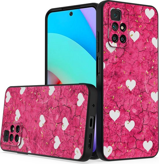 Xiaomi Redmi 10 2022 Hoesjes – Siliconen Backcover – Print Roze Hartjes – Softcase – Roze-Ilumina Benelux