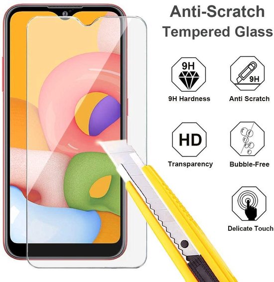 Samsung Galaxy A01 Hoesjes – TPU Siliconen Backcover – 2x Gehard Glas Screenprotector – Zwart-Ilumina Benelux