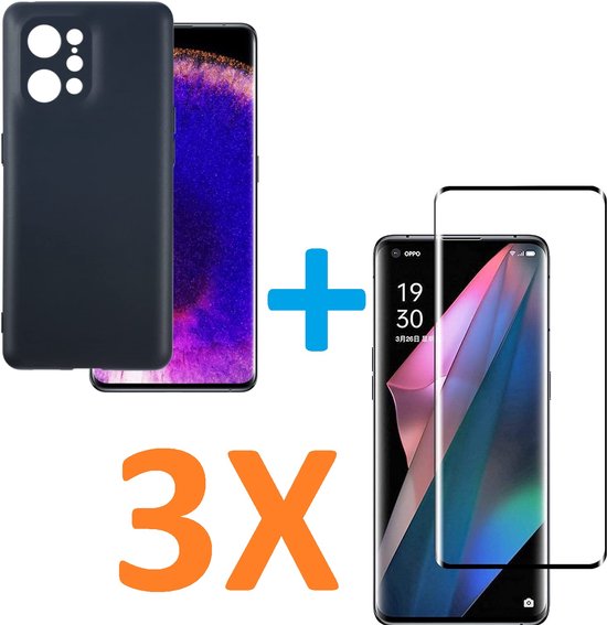 Oppo Find X5 Hoesjes – Soft TPU Siliconen Backcover – 3x Gehard Glas Screenprotector – Schokbestendig – Zwart-Ilumina Benelux