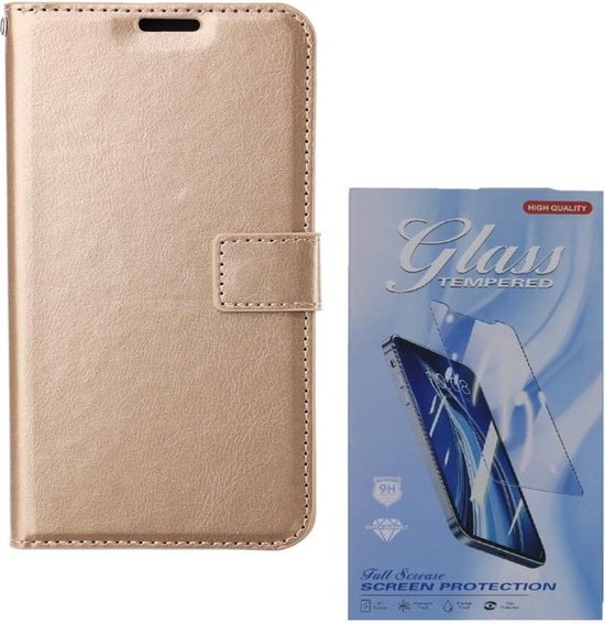 Oppo A52/A72/A92 Hoesjes – Portemonnee Hoes – Pasjeshouder – 2x Screenprotector – Goud-Ilumina Benelux
