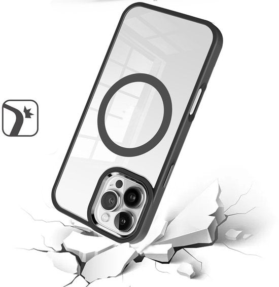 iPhone 16 Pro Hoesjes – Transparante TPU Backcover – Camera Surround Case – MagSafe Compatibel – Zwart-Ilumina Benelux