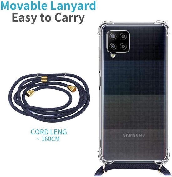 Samsung Galaxy A42 5G Hoesjes – Backcover met Koord – Schokbestendig – Draagriem Schouder/Nek – Zwart-Ilumina Benelux