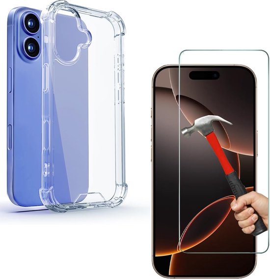 iPhone 16 Hoesjes – Crystal Clear Backcover – Schokbestendig – Inclusief Screenprotector – Transparant-Ilumina Benelux