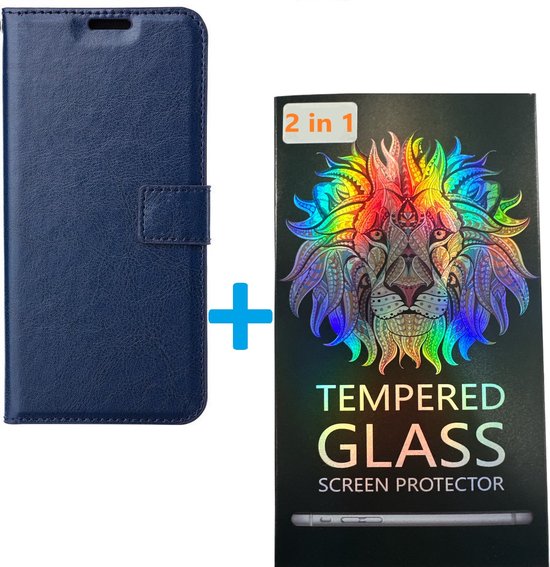 Portemonnee Hoesje - 2 Pack Screenprotector Geschikt voor: Samsung Galaxy A54 - Blauw