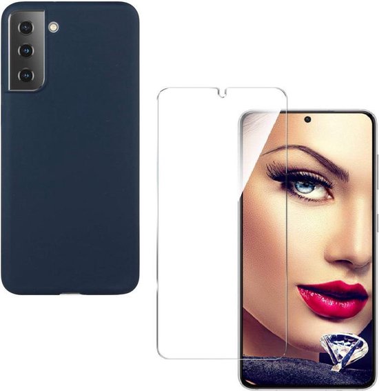Samsung Galaxy S21 Hoesjes – Liquid Siliconen Backcover – Soft Touch – Inclusief Screenprotector – Oxford Blauw-Ilumina Benelux