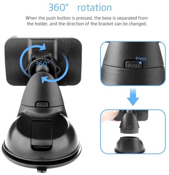 Telefoonhouder auto – Zuignap Dashboard & Raam – Verstelbaar – 360° Draaibaar – Zwart-Ilumina Benelux