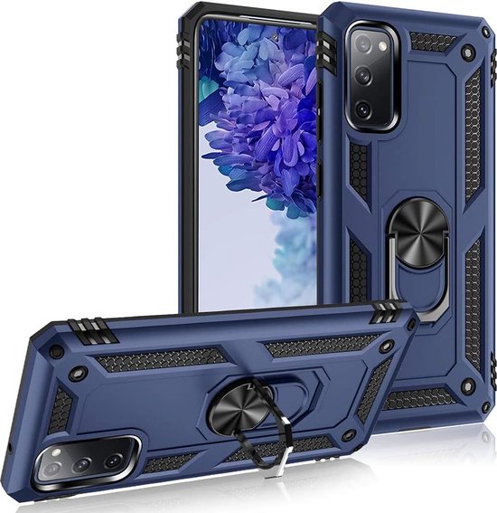 Samsung Galaxy S20 FE Hoesjes – Ring Armor Backcover – 360° Draaibare Standaard – Magneet – Blauw-Ilumina Benelux
