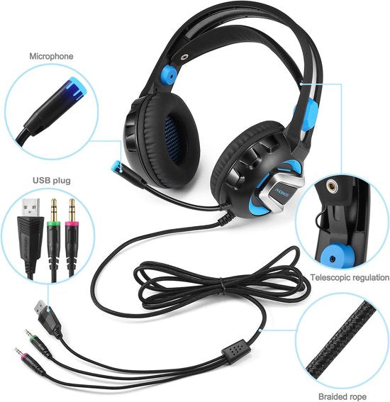 Gaming Headset – Stereo Over-Ear – 50mm Drivers – Noise Cancelling Microfoon – RGB LED – 3,5 mm Jack + USB – Geschikt voor PC, PS5, PS4, Playstation, Xbox One, Laptop