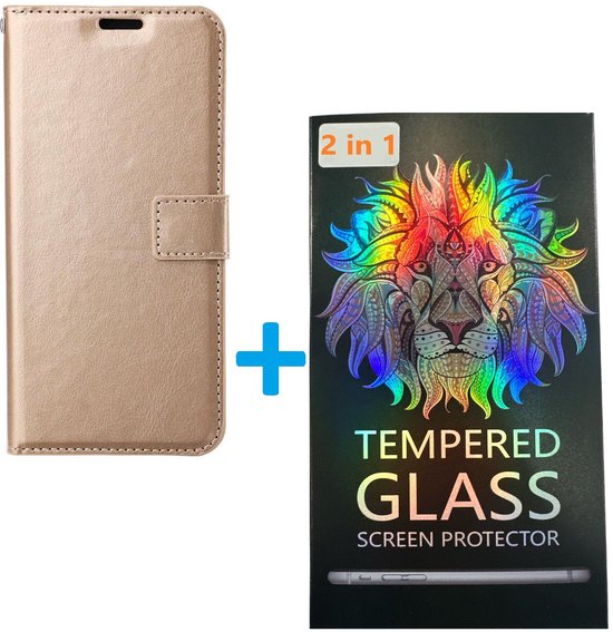 Samsung Galaxy A06 Hoesjes – Portemonnee Book Case – Pasjeshouder – 2x Gehard Glas Screenprotector – Goud