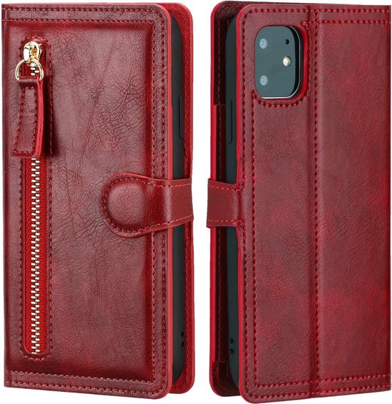 iPhone 12 Pro Hoesjes – Vintage Portemonnee Hoes – Pasjeshouder – Magneetsluiting – Rood-Ilumina Benelux