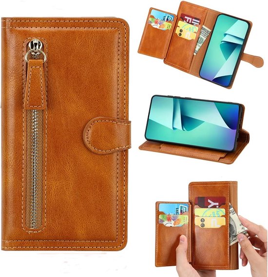 Samsung Galaxy A23 5G Hoesjes – Vintage Portemonnee Hoes – Pasjeshouder – Magneetsluiting – Lichtbruin-Ilumina Benelux