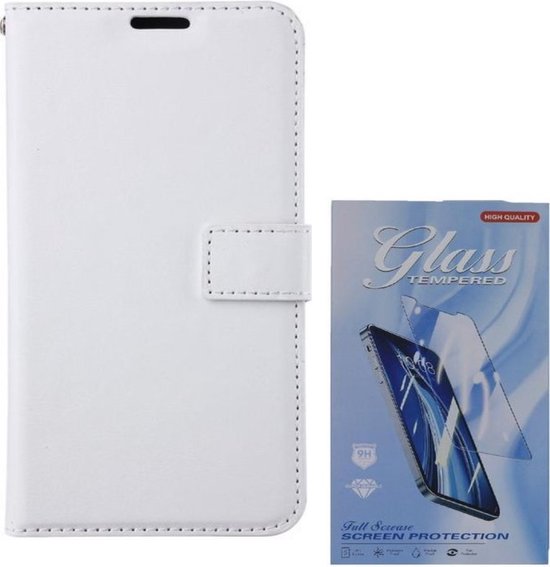 Samsung Galaxy S23 Ultra Hoesjes – Portemonnee Bookcase – Magneetsluiting – 2x Gehard Glas Screenprotector – Wit-Ilumina Benelux