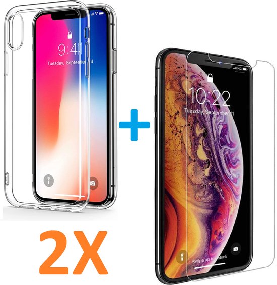 iPhone X/XS Hoesjes – Soft TPU Siliconen Backcover – Transparant – Inclusief 2x Gehard Glas Screenprotector – Clear-Ilumina Benelux