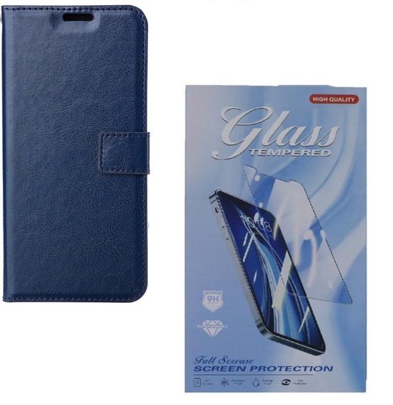 Samsung Galaxy A05 Hoesjes – Portemonnee Bookcase – Pasjeshouder – 2x Gehard Glas Screenprotector – Blauw-Ilumina Benelux