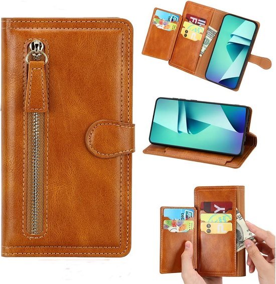Samsung Galaxy S23 Hoesjes – Vintage Portemonnee Hoes – Pasjeshouder – Magneetsluiting – Lichtbruin-Ilumina Benelux