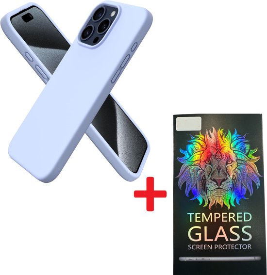 iPhone 13 Pro Hoesjes – Liquid Siliconen Backcover – Inclusief Screenprotector – Lichtblauw