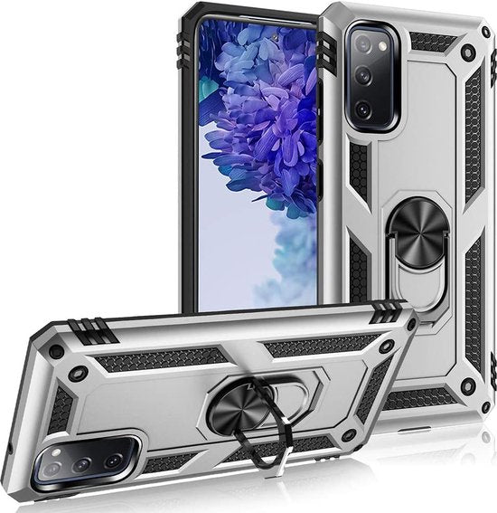 Samsung Galaxy S20 Hoesjes – Ring Armor Backcover – 360° Draaibare Standaard – Magneet – Zilver-Ilumina Benelux
