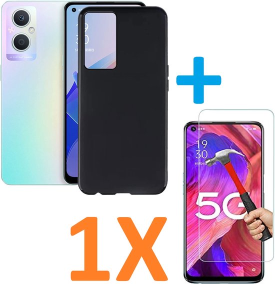 Oppo A96 Hoesjes – Soft TPU Siliconen Backcover – Inclusief Screenprotector – Schokbestendig – Zwart-Ilumina Benelux