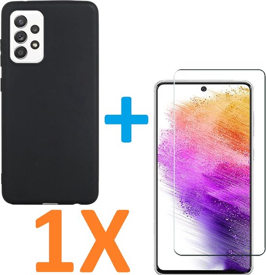 Samsung Galaxy A73 5G Hoesjes – Siliconen Backcover + 1x Screenprotector Gehard Glas – Schokbestendig – Zwart-Ilumina Benelux